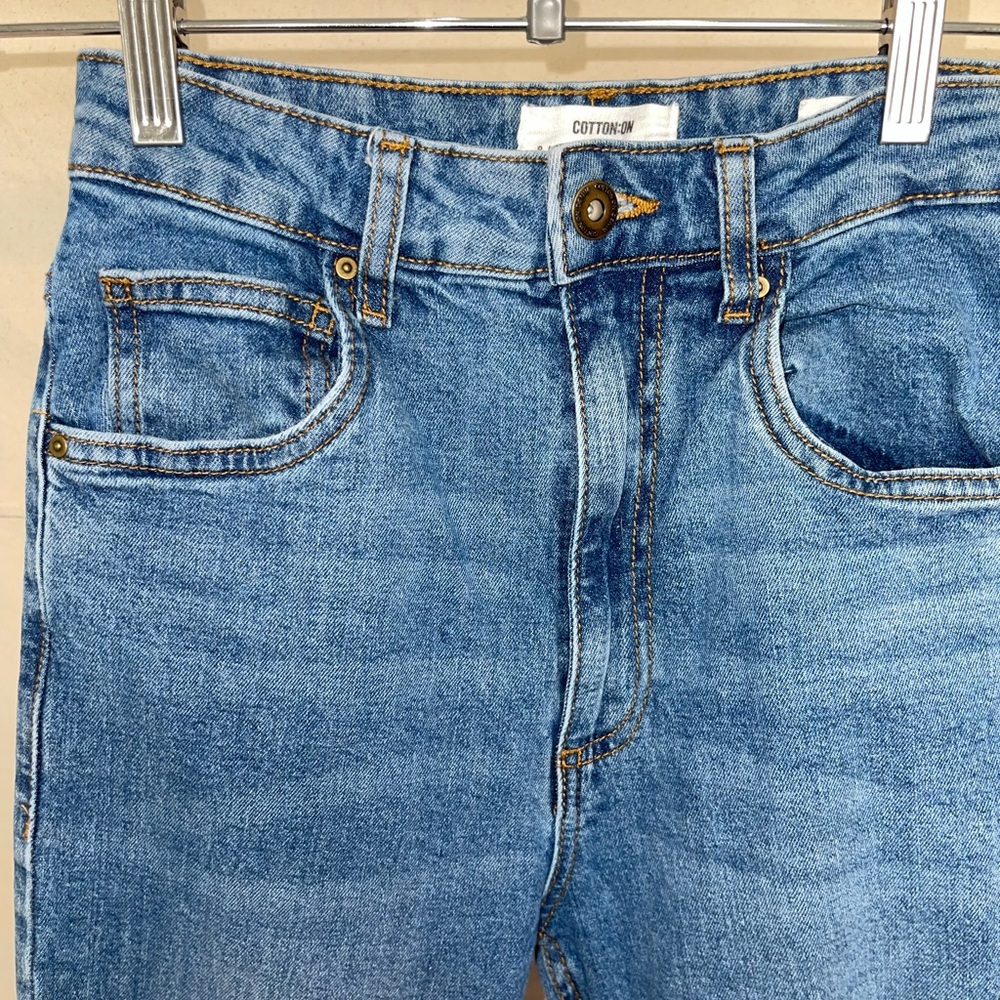 COTTON ON FLARE HIGH RISE JEANS, LIGHTLY DISTRESSED US SIZE 4